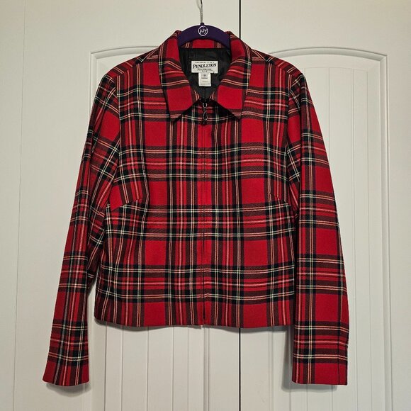 Vintage Women's Pendleton Petite Tartan Plaid Virgin Wool Zip Jacket Size 12 USA - Picture 1 of 8
